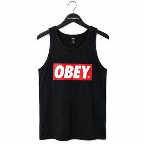 OBEY Tank Top Mens M Black Red Cotton Graphic‎ Box Logo Streetwear Skater Shirt